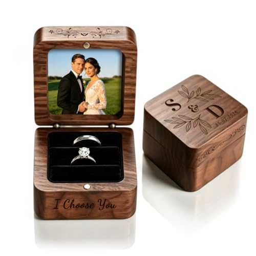 Personalized Wooden Ring Box with Photo Text - Wedding Keepsake - Wood Ring Storage - Variation of THIS listing