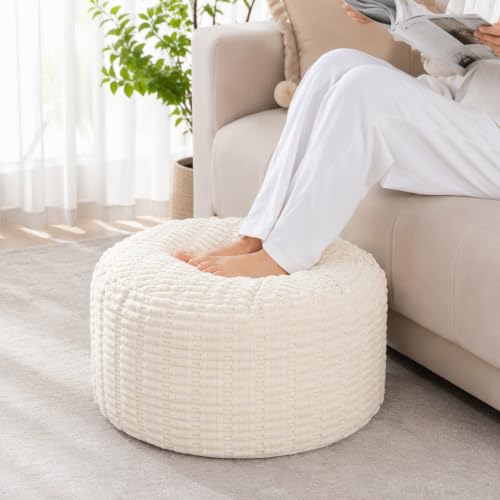 Beige Round Ottoman Cover 20x20x12 Microfiber Faux Fur No Filler - Customizable
