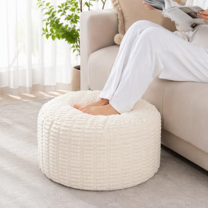 Beige Round Ottoman Cover 20x20x12 Microfiber Faux Fur No Filler - Customizable