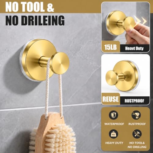 Brushed Gold Suction Cup Hooks for Shower Bathroom Towel Hooks 2 Pack