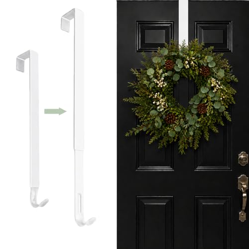 Adjustable Over-the-Door Wreath Hanger 22lb Heavy Duty, White, No Tools