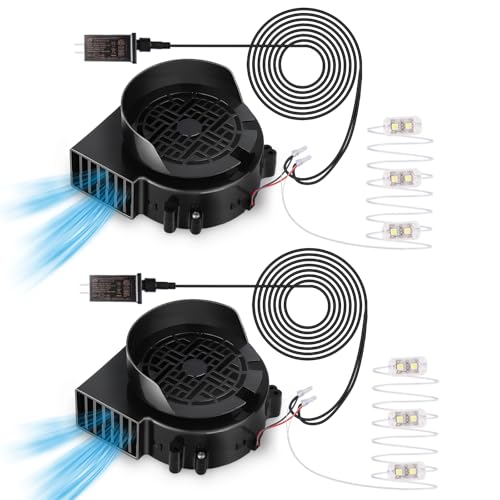 2 Pack Air Blower Fan for Inflatables 12V 0.8A with 1.0A Adapter & 3 LED Bulbs - Waterproof IP68