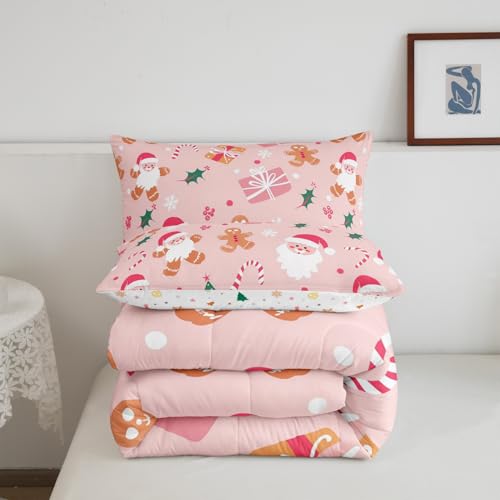 Feelyou Christmas Kids Comforter Set Full Pink Brown Bedding for Boys Girls