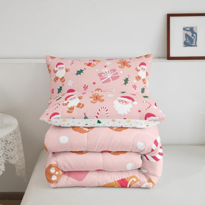 Feelyou Christmas Kids Comforter Set Full Pink Brown Bedding for Boys Girls