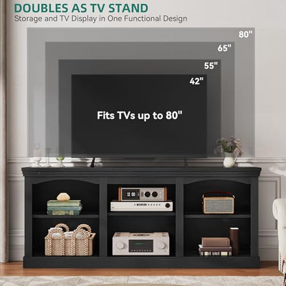 Farmhouse TV Stand for 75/80 Inch TVs - Black Oak, 70"