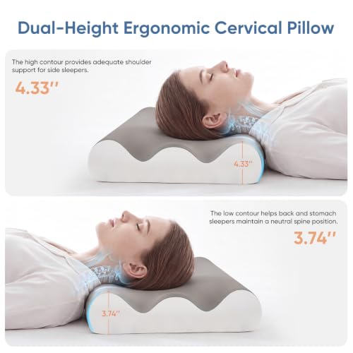 Sweetcrispy Cervical Neck Pillow Memory Foam Contour Pillow White & Light Grey Standard