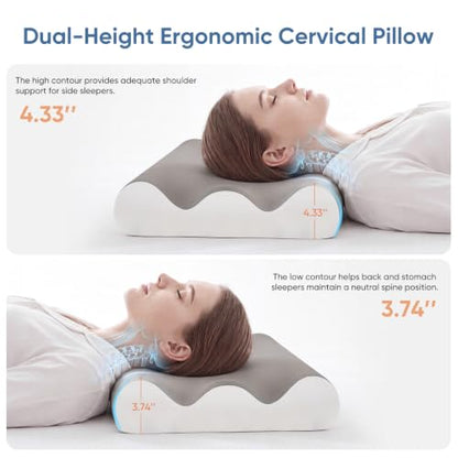 Sweetcrispy Cervical Neck Pillow Memory Foam Contour Pillow White & Light Grey Standard