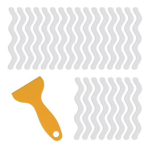 24 Pcs Clear Wave-Shaped Non-Slip Bathtub Stickers with Scraper - Removable Shower Treads for Kids & Seniors