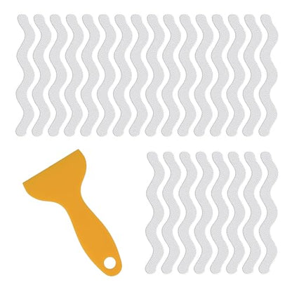 24 Pcs Clear Wave-Shaped Non-Slip Bathtub Stickers with Scraper - Removable Shower Treads for Kids & Seniors