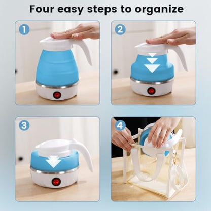 Foldable Electric Travel Kettle 600ml - Food Grade Silicone, Auto Shut-Off