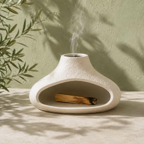Ceramic Palo Santo Burner with Ash Catcher - Small Tabletop Chiminea for Incense & Smudging