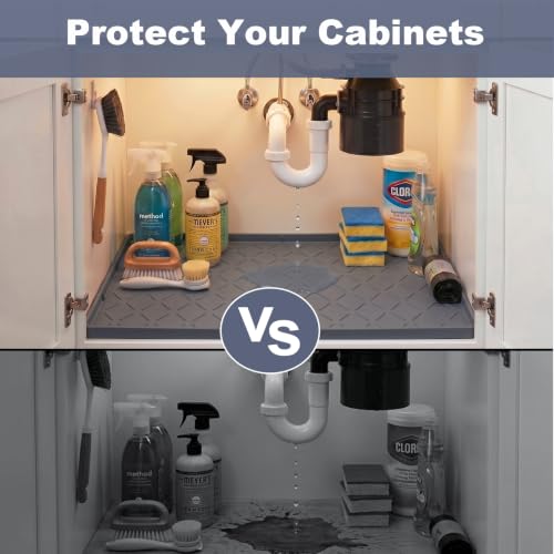 Extra Thick Waterproof Under Sink Mat 34x22 Inches with Raised Edge - Gray