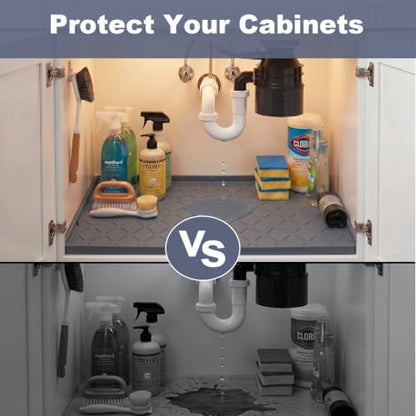 Extra Thick Waterproof Under Sink Mat 34x22 Inches with Raised Edge - Gray
