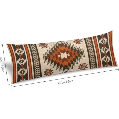 Aztec Burnt Orange Body Pillow Cover with Zipper - 54x20 Inches