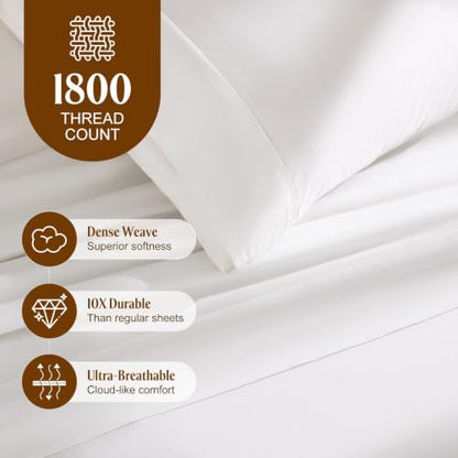 Egyptian Cotton King Sheets Set - White, 1800 Thread Count, 4-Piece