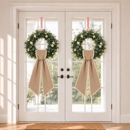 Khaki Scalloped Wreath Sash for Front Door Decor Ribbon - Outdoor & Indoor