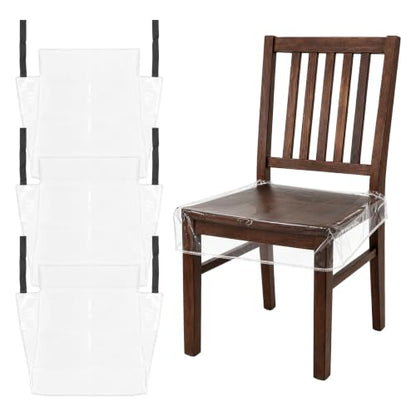 Plastic Dining Chair Covers Reusable Clear PVC Seat Protectors - Set of 4