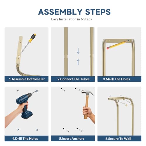 Wall Mounted Towel Rack with Hooks - Brushed Gold Finish for Bathroom