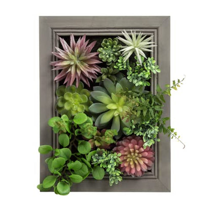 Nattol Hanging Wall Artificial Plants 3D Artificial Succulent Plants Wall Hanging Plants with Rectangle Wooden Frames Faux Plants Greenery for Indoor Wall Decor