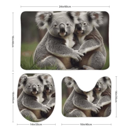 Cute Koala Bear Bathroom Rugs Set 3 Piece Floor Mats Non-Slip Washable