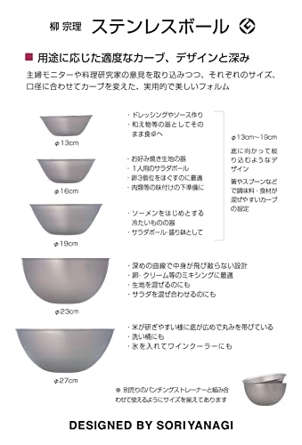 Sori Yanagi Stainless Steel Bowl, Designed Based on the Opinions of Cooking Experts and Housewives, Tsubamesanjo Stainless Steel Bowl, 6.3 inches (16 cm), Designed to Prevent Drip When Pouring Liquid