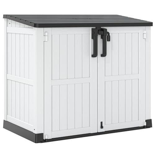 LHBcraft Outdoor Storage Cabinet 36 Cu Ft with Lockable Doors, Portable Horizontal Resin Storage Shed - Easy to Assemble, Waterproof Small Storage Shed with Floor
