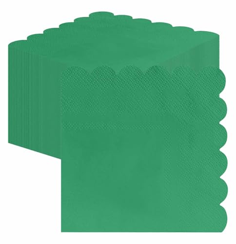 50 Pieces Green 3-Ply Disposable Cocktail Napkins - Scalloped, 5x5 Inches