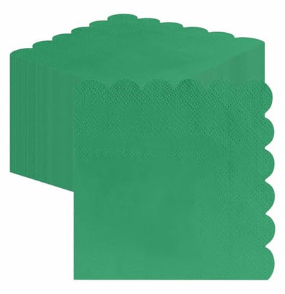 50 Pieces Green 3-Ply Disposable Cocktail Napkins - Scalloped, 5x5 Inches