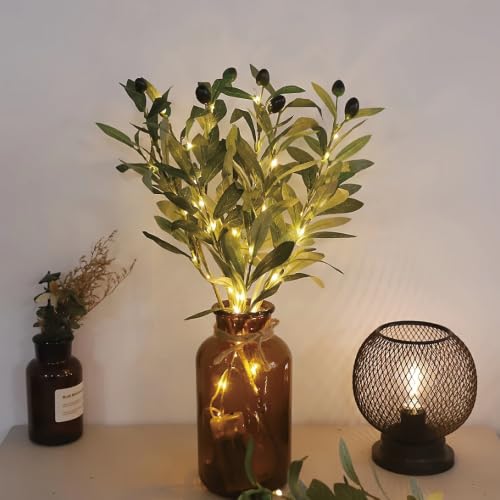 Lighted Olive Branches 5 Pack with 20 LEDs Battery Decor for Home & Events