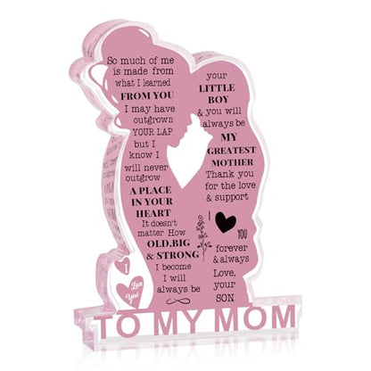 Mother Son Gift Acrylic Plaque - Mom Birthday & Holiday Keepsake - Mom-Son Variation