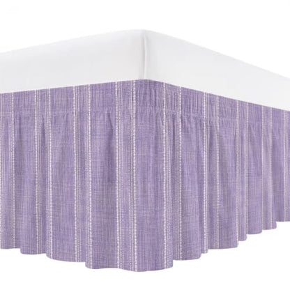 Lavender Linen Bed Skirt with Parallel Vertical Stripes - Queen 16 Inch Drop - Adjustable Elastic Wrap-Around Dust Ruffle