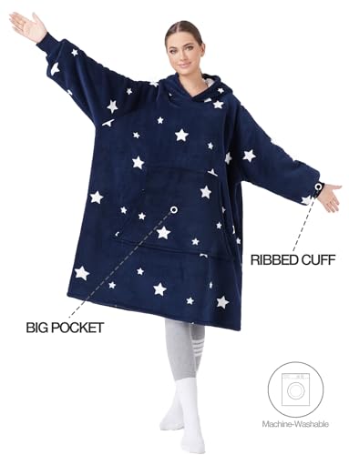 CozyLeep Sherpa Oversized Hooded Wearable Blanket Hoodie for Women Men - Star