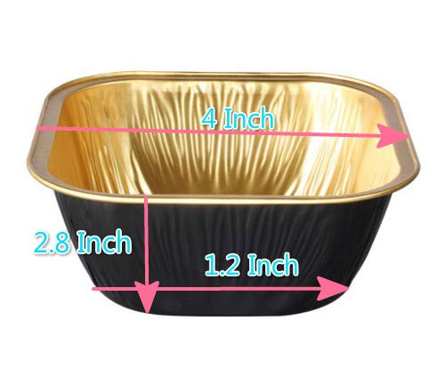 KEISEN Square 4" 8oz 230ml 100/PK Disposable Aluminum Foil Cups for Muffin Cupcake Baking Bake Utility Ramekin Cup(blackgold)