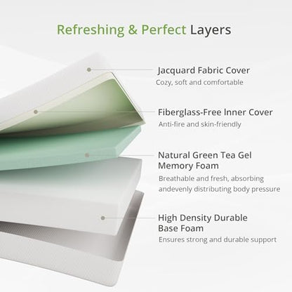 EGOHOME 8-Inch Twin Memory Foam Mattress - Cooling Green Tea Gel for Pressure Relief | CertiPUR-US Certified, 75''L x 38''W, White