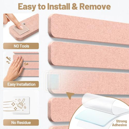 Pink Cork Board Strip 13x2 Inches with Removable Adhesive Squares & Push Pins - 10 Pack