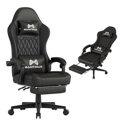 Tall Gaming Chair with Footrest - Ergonomic Computer Chair for Adults - Black