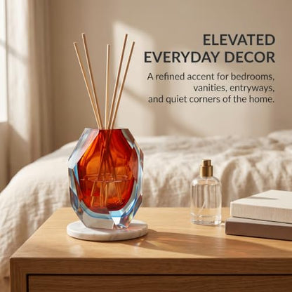 Decorative Glass Reed Diffuser Bottle - Orange Geometric Art Style