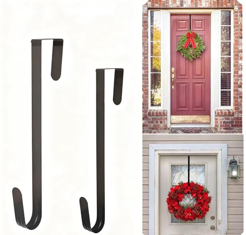10 Inch Metal Wreath Hanger Over The Door Hooks for Christmas & Holiday Decorations Black