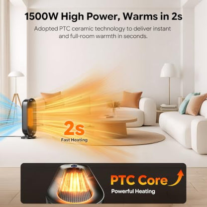 1500W Ceramic Space Heater with Thermostat and Oscillation for Small Rooms