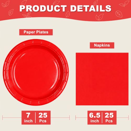 Red Paper Plates and Napkins Set - 50PCS Party Supplies for Events - Red