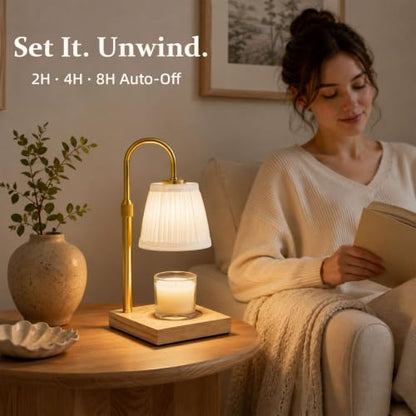 Dimmable Candle Warmer Lamp with Timer and Light Gold Finish - Home Decor