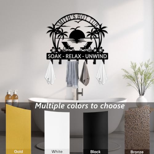 Personalized Hot Tub Towel Rack Wall Mount with Name - Style 2