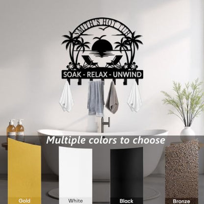 Personalized Hot Tub Towel Rack Wall Mount with Name - Style 2