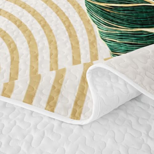 Boho Navy Blue and Green Quilt Set - Light Blue Abstract Bedspread, Queen Size