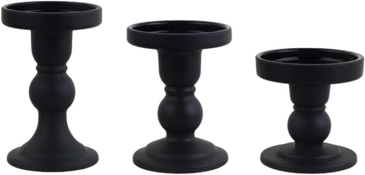 Skiennix 3-Piece Black Glass Candlestick Set - Elegant Crystal Holders for Weddings & Home Decor