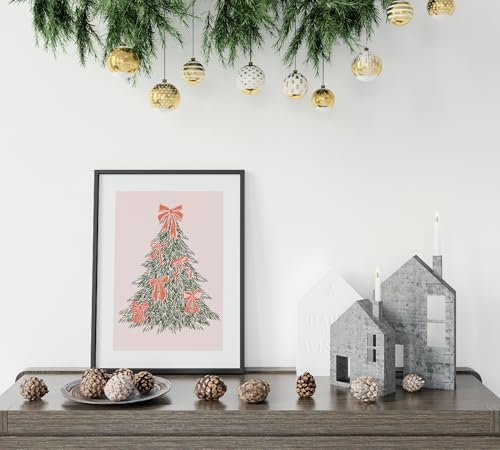 Pink Christmas Wall Art Set of 3 Vintage Holiday Posters 11x14 Inches