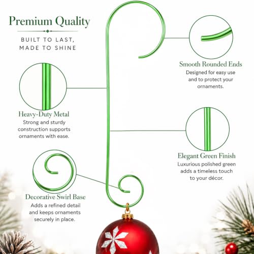 Heavy Duty 10 Inch Green Christmas Ornament Hooks - 30 Pack, Outdoor Support
