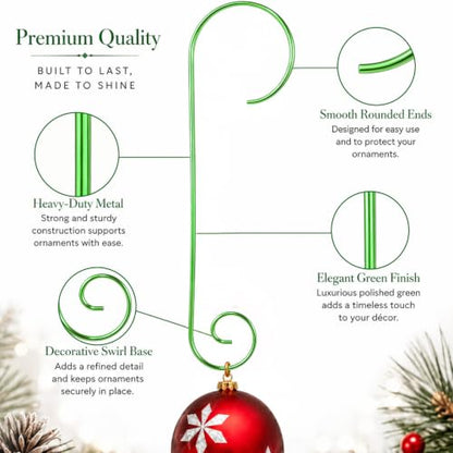 Heavy Duty 10 Inch Green Christmas Ornament Hooks - 30 Pack, Outdoor Support