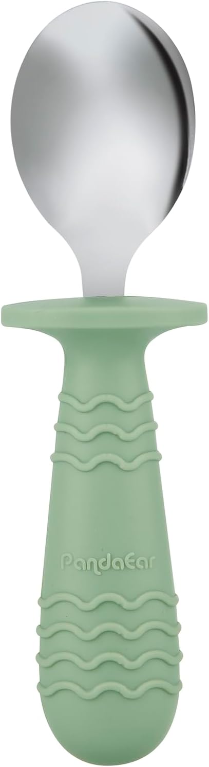 PandaEar Baby Toddler Utensils Set - 6 Pieces Silicone & Stainless Steel Forks and Spoons | BPA Free, Anti-Choke Design (Blue, Green, Beige)