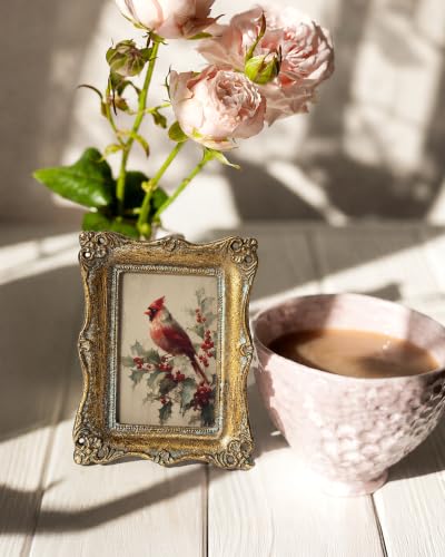 Vintage Gold Small Picture Frame Wall Art 3x4 Inch with Artwork